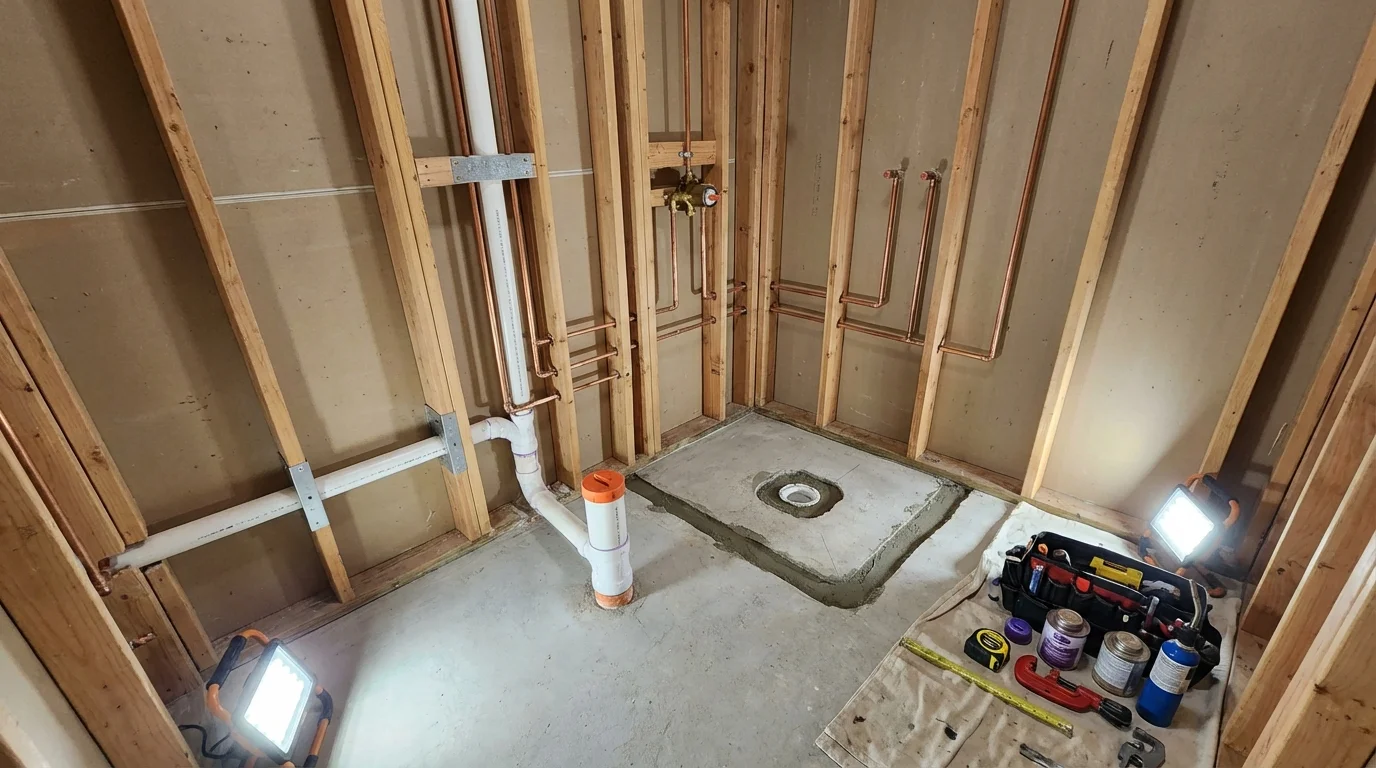 Bathroom rough-in plumbing during remodel by Johns Plumbing LLC in Incline Village