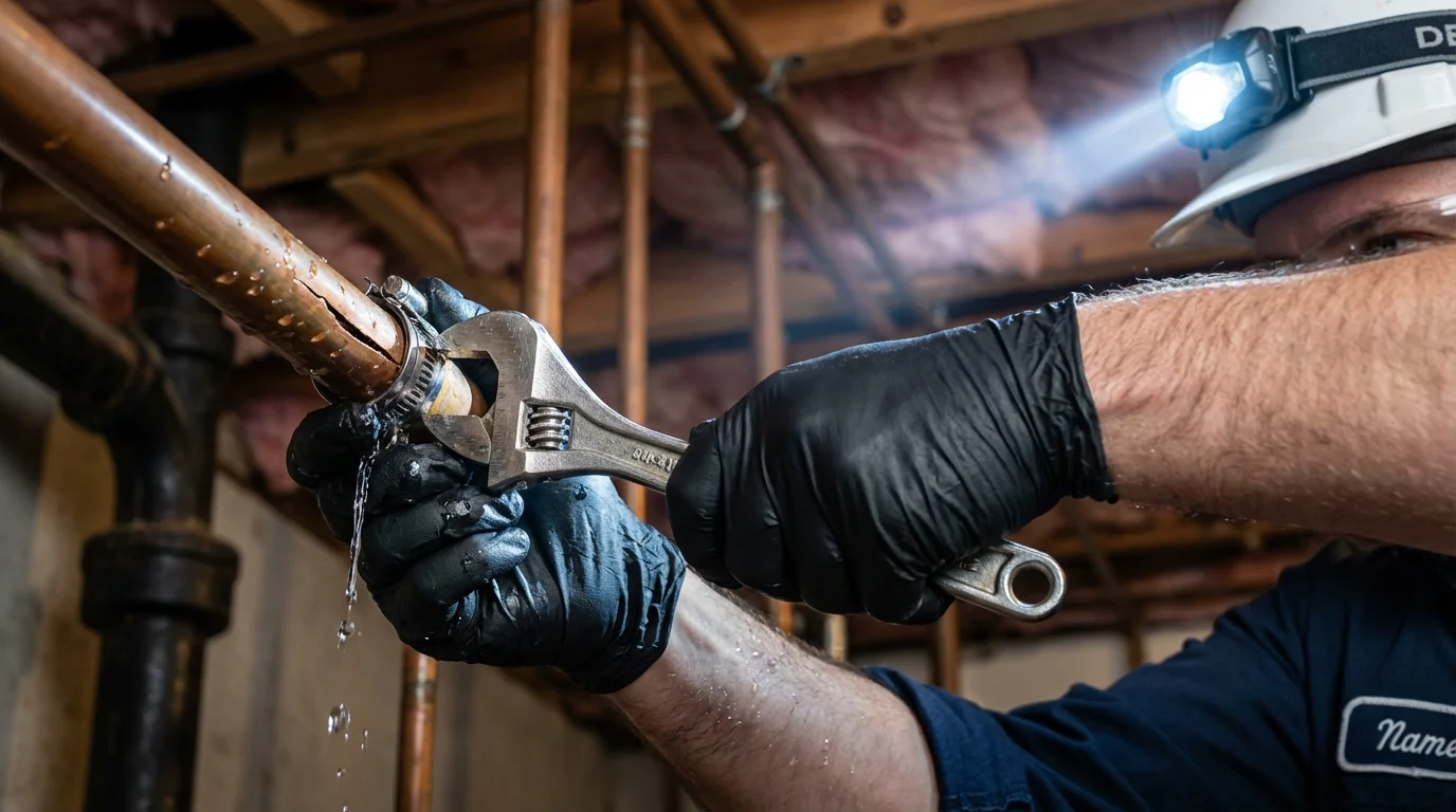 Emergency pipe clamp repair being performed by a Johns Plumbing LLC plumber in Incline Village