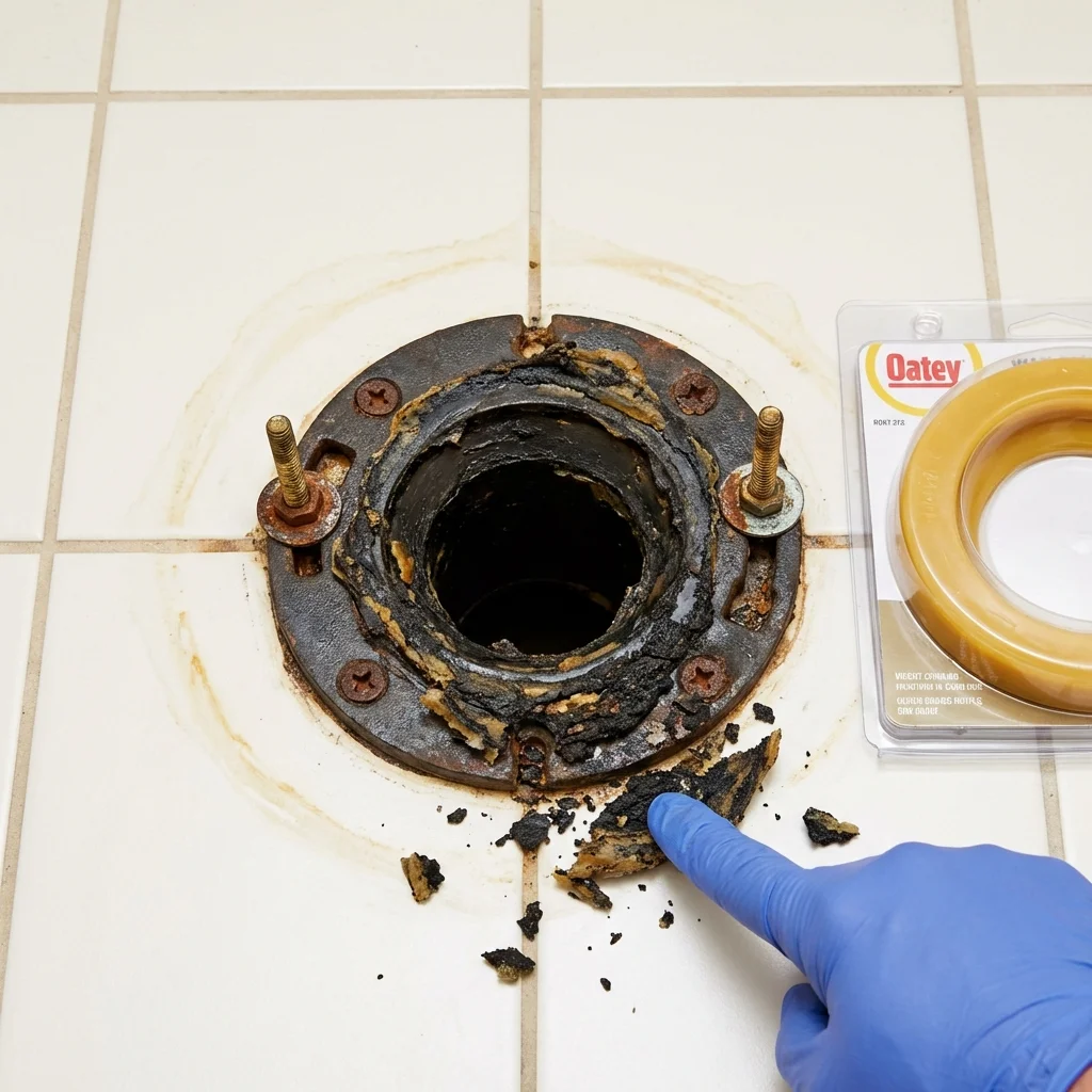 Failed wax ring showing water seepage at the base of a toilet in a Incline Village, NV home